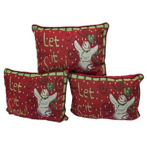 Tim Coffey "Let It Snow" Snowman Christmas Holiday Pillow Set of 3 Multicolor